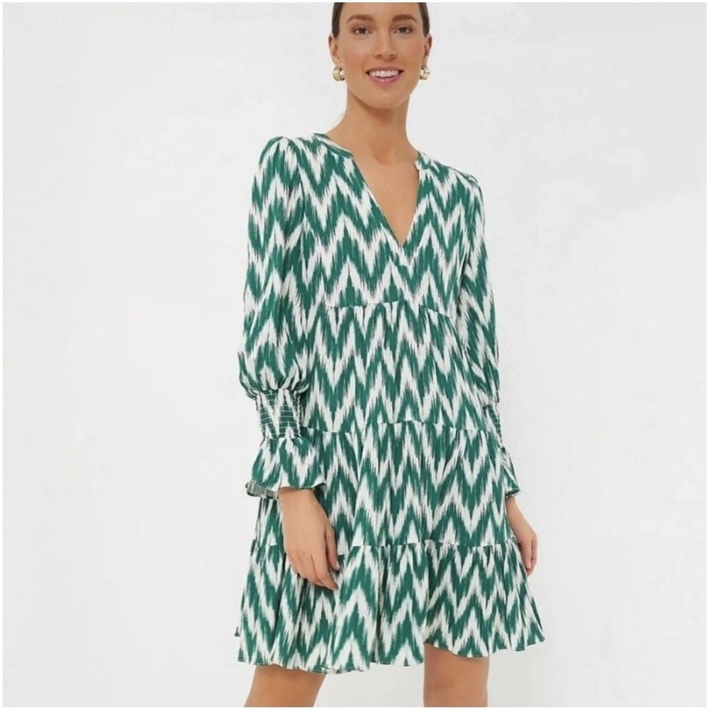 Pomander Place Tuckernuck Kenzo Dress Womens XXL Green Ikat Tiered Dress